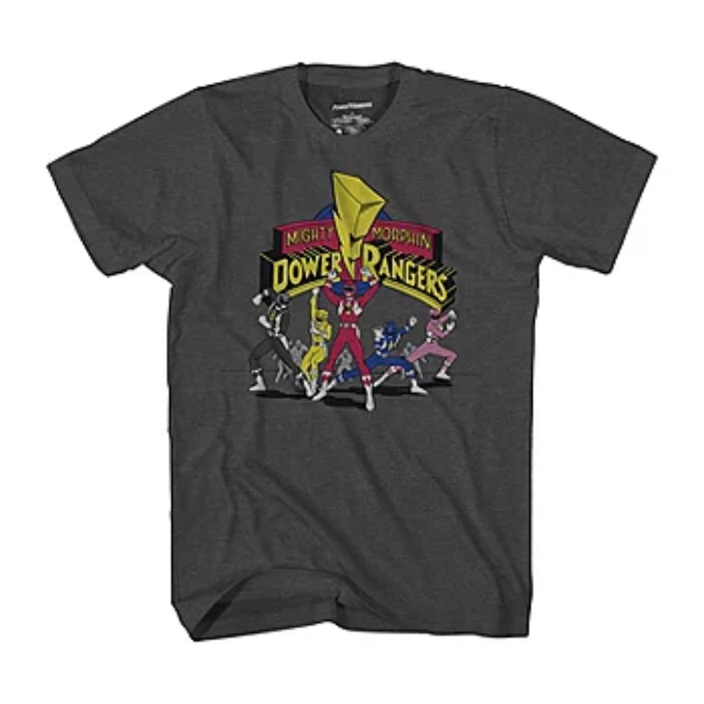 Mens Power Rangers Graphic T-Shirt 3XL 🆕 Grey Crew Neck Short Sleeve